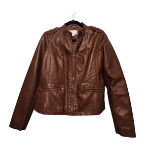 Xhilaration Vegan Leather Bomber Jacket Women S Brown Biker Grunge Retro 90s Y2K